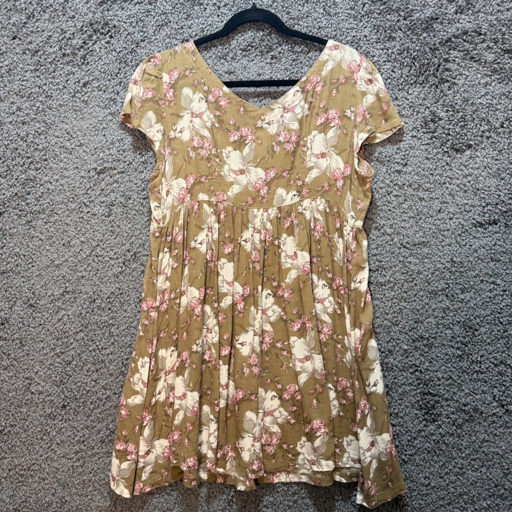 Denim & Supply Ralph Lauren Dress Womens Medium Olive Floral Babydoll - Picture 3 of 7